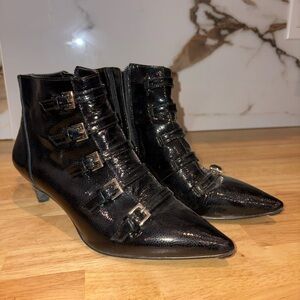 Nine West Shiny Black Ankle Booties with Buckle Straps